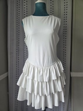 AKIRA White Sleeveless Tiered Ruffle Mini Dress